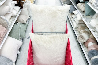 threshold oversized faux fur throw pillows in a target cart