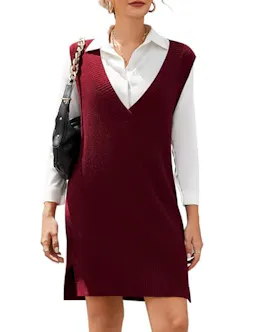 Women's V Neck Sweater Vest Dress