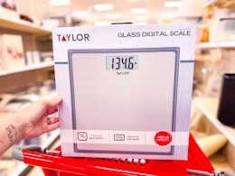 digital glass scale sitting on top a target cart