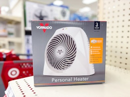 In-store image of the Vornado Personal Heater in end cap on shelf in front of Target shopping cart