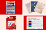 staples clearance collage with notebooks, glue sticks, command hooks, and dry erase markers