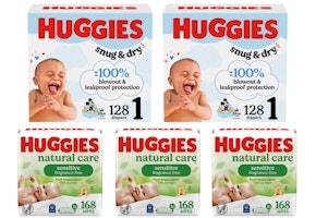 2 Huggies Diapers and 3 Huggies Wipes