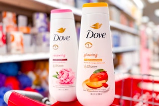 dove body wash sitting on top of a target cart