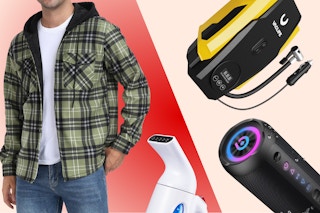 men's shacket, garment steamer, tire inflator, bluetooth speaker