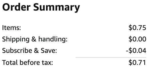 an amazon order summary ending in $0.71