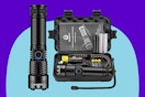 Esgofo Flashlights High Lumens 10000 Rechargeable on a blue background.