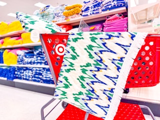 threshold jumbo beach towel sitting on a target cart