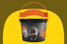 the 2025 burger king halloween bucket on a yellow and green background