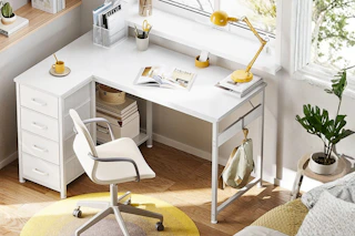 Lifestyle image of a white computer desk