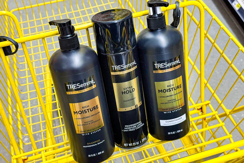 Tresemme products in a yellow shopping cart