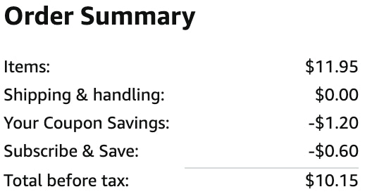 an amazon order summary ending in $10.15