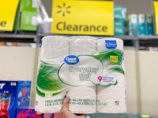 walmart great value toilet paper clearance hand holding