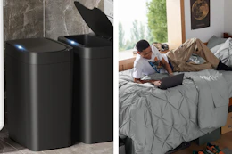 motion sensor trash cans and twin bedding set