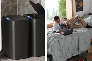 motion sensor trash cans and twin bedding set