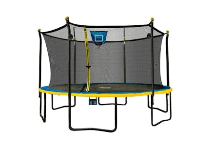 Enclosed Trampoline With Basketball