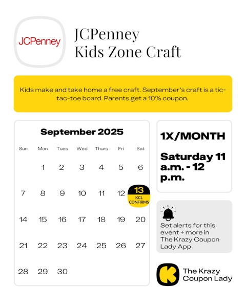 JCPenney Kids Zone upcoming free crafts for 2025