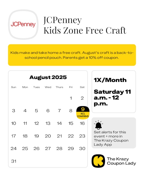 JCPenney Kids Zone upcoming free crafts for 2025
