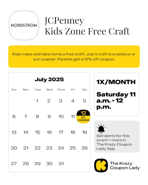 JCPenney Kids Zone upcoming free crafts for 2025
