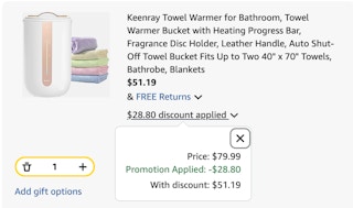 towel warmer Amazon receipt