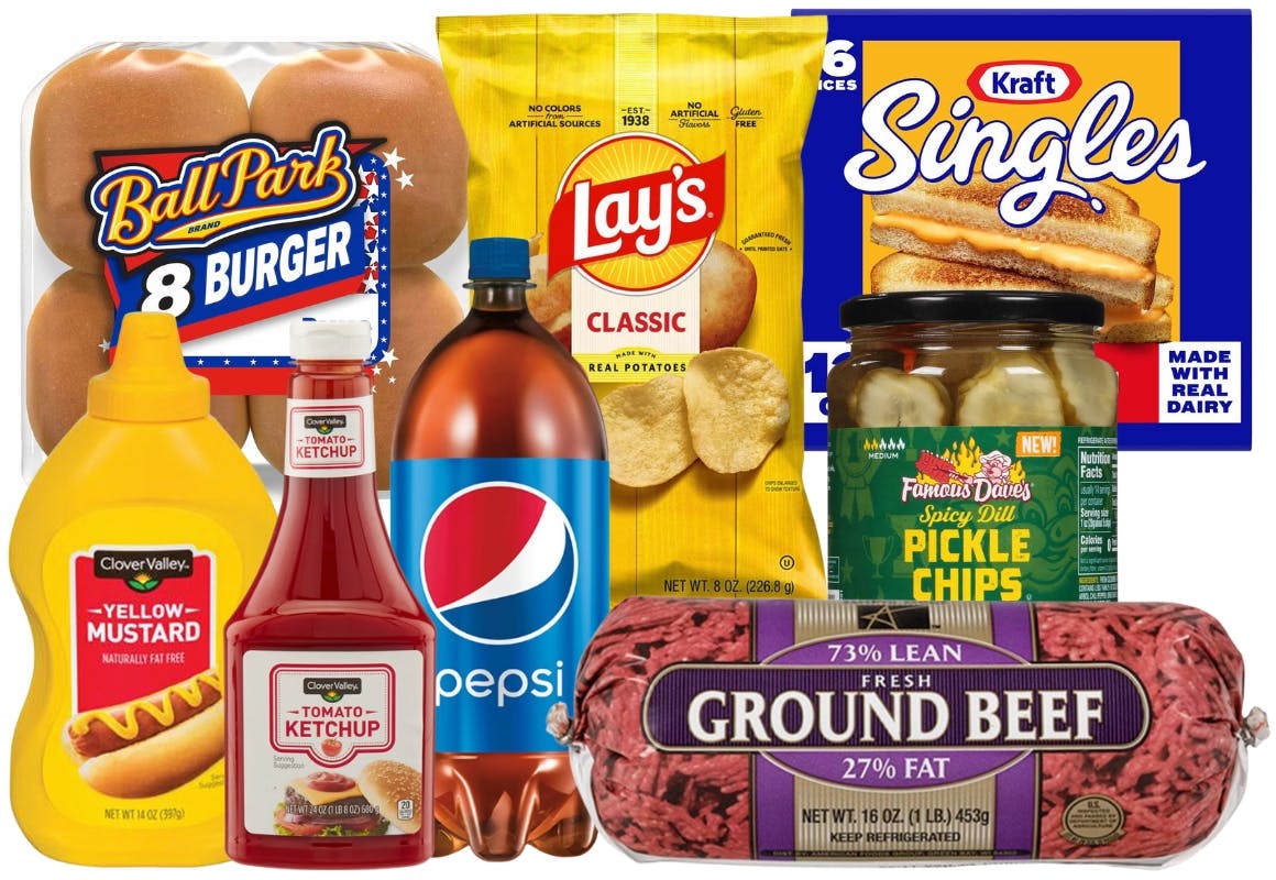 13 Burger, Soda and Chips Items