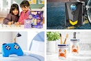 4 lifestyle images of Walmart clearance deals: Bluey toys, tire pump, game controller pillow & bath accessory set