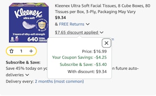 Kleenex Amazon receipt