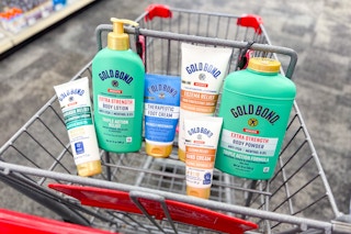 gold bond lotion, powder, and creams in a CVS cart