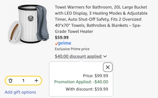 towel warmer Amazon receipt