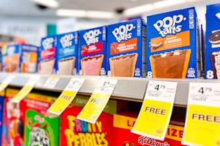 product shelf with pop tarts buy one get one free sales tags