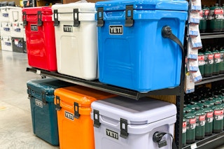 yeti coolers on shelf in store