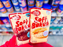 two bags of betty crocker soft baked cookie mix in walmart aisle
