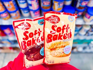 two bags of betty crocker soft baked cookie mix in walmart aisle