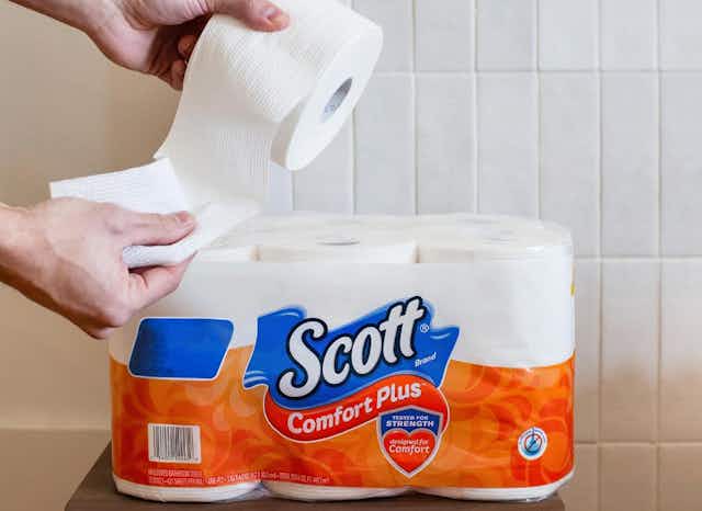 Get 36 Scott Toilet Paper Mega Rolls for $22.92 on Amazon card image