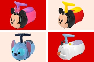 4 stock images of Kiddieland Disney Ride-On Toys: Minnie, Mickey, Stitch & Olaf
