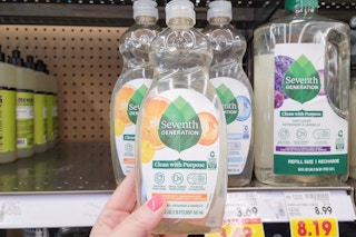 hand holding a bottle of seventh generation dish soap