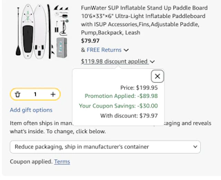 paddle board Amazon receipt
