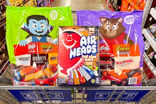 bulk bags of candy in a cart