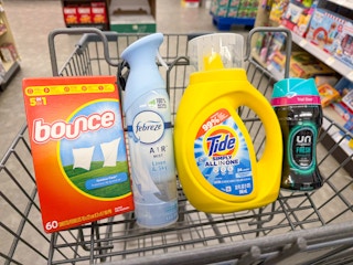 tide simply downy bounce febreze in walgreens cart