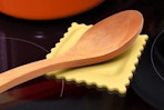 a spoon on a ravioli rest