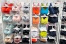 womens bras sitting on a target shelf