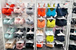 womens bras sitting on a target shelf