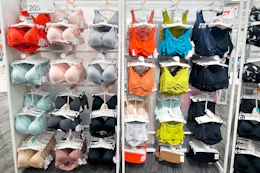 womens bras sitting on a target shelf