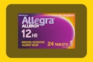 Allegra 24 ct tablet box on yellow KCL template