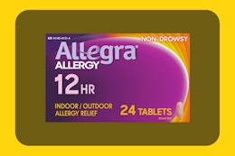 Allegra 24 ct tablet box on yellow KCL template