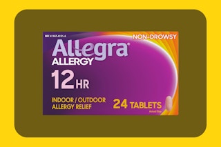 Allegra 24 ct tablet box on yellow KCL template