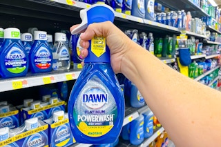 Dawn Powerwash held up in front of other Dawn products in Walmart store