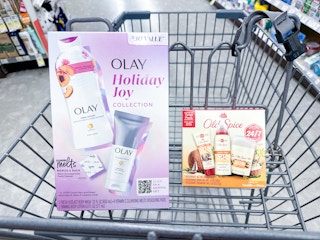 olay and old spice gift sets in a shopping cart