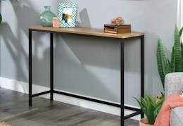sauder wood and metal console table 