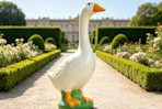 a porch goose in a garden