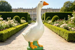 a porch goose in a garden